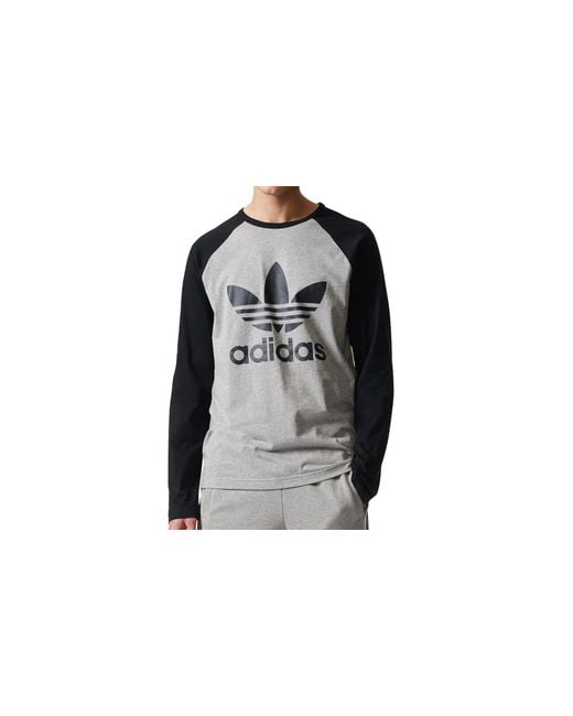 Adidas Black Trefoil Long Sleeve T-Shirt "Medium Heather Br2021" for men
