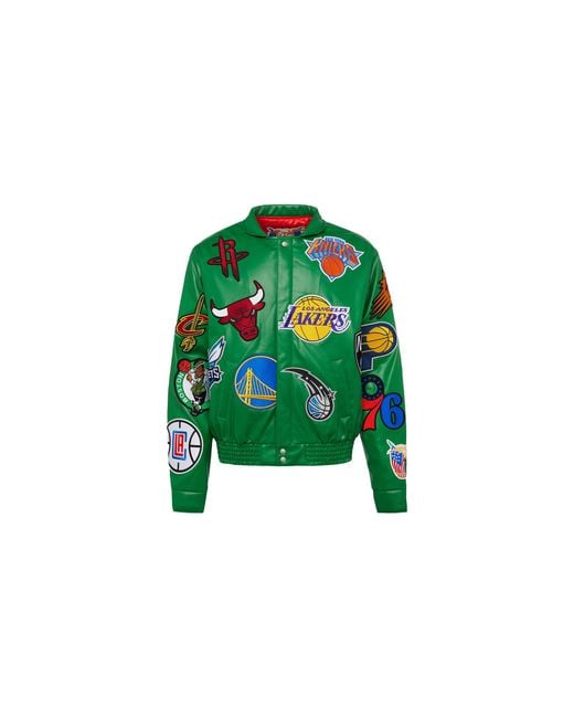 Jeff Hamilton Green Nba Collage Vegan Leather Jacket Kelly "Collage" Nba-201-Kgr"