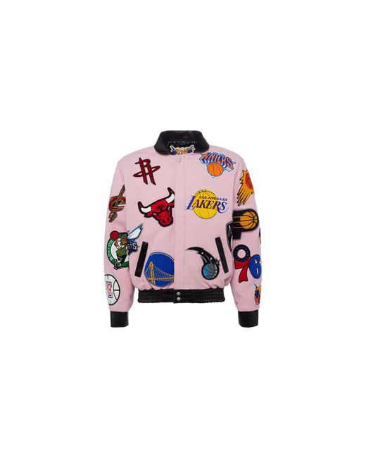 Jeff Hamilton Black Nba Collage Wool & Leather Jacket Nba 101 Pnk"