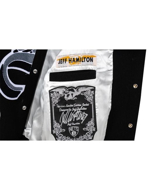 Jeff Hamilton Black Brooklyn Nets Wool/Leather Jacket "Old English “Brooklyn” Nba 102 Brk"