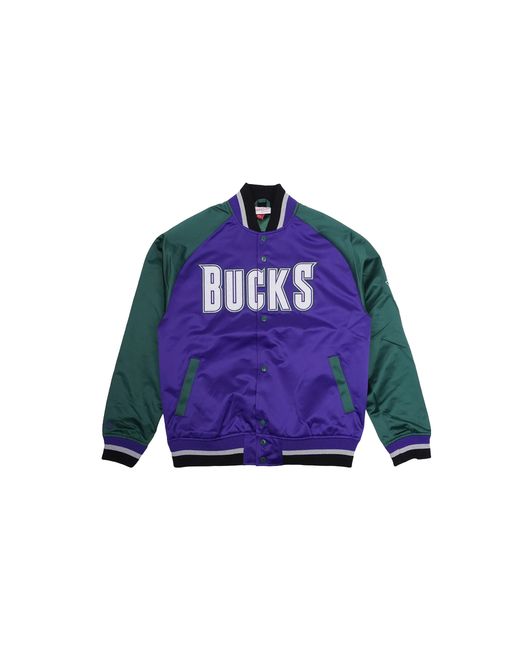 Mitchell & Ness Blue Playmaker Lightweight Satin Jacket "Vintage Logo Bucks" Jk11147-Mburgpr" for men