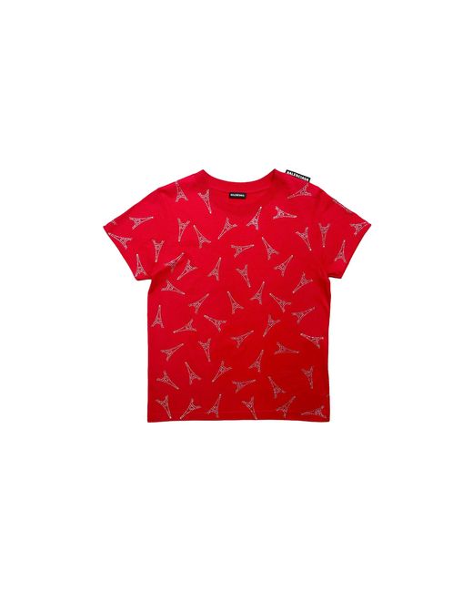 Balenciaga Red Crystal Stud Eiffel Tower Short Sleeve T-Shirt Shirt Bt34 571185 Tev36 6400"