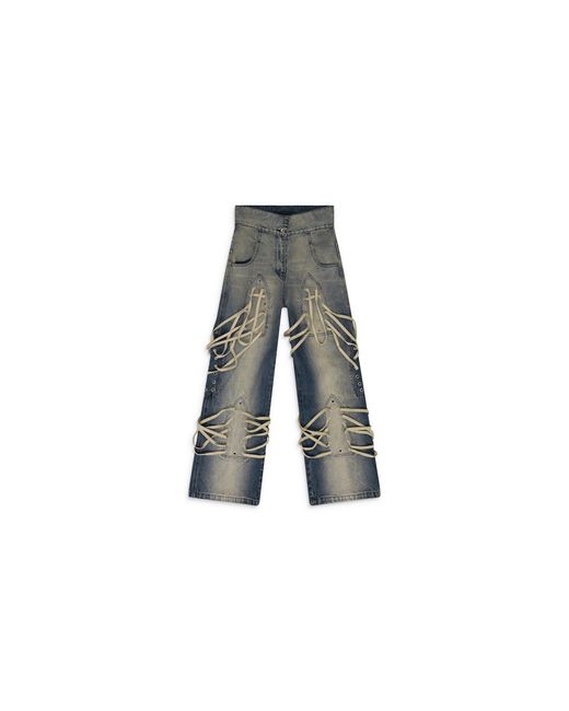 Who Decides War Black Laced Stained Wide-Leg Jeans 3120200010Ss24"