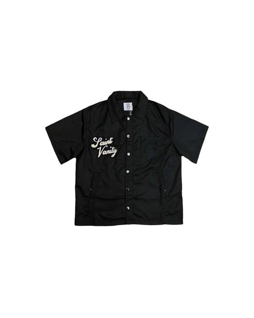 SAINT VANITY Black Nylon Button Up Shirt Sv041" for men