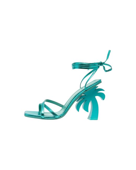 Palm Angels Black Palm Tree Strapped Heel "Turqoise" Pwih012S23Lea0014300"