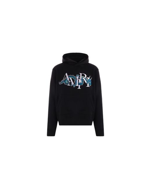 Amiri Black Embroidered Dragon Logo Hoodie Amjyhd1004 001" for men