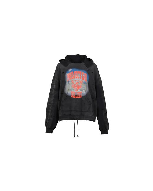 PROJECT G/R Black College Mix Printed Vintage Hooded Sweatshirt Pg25Ssmh03Bka11" for men