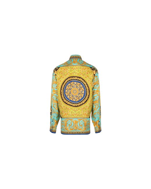 Versace Black Baroque Silk Shirt "Light Aqua" A84050 A232544 A7429" for men