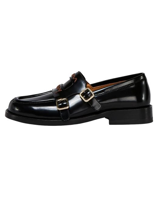 Marni Black Double Buckle Leather Moccasin Moms006002 Ps679 00N99"