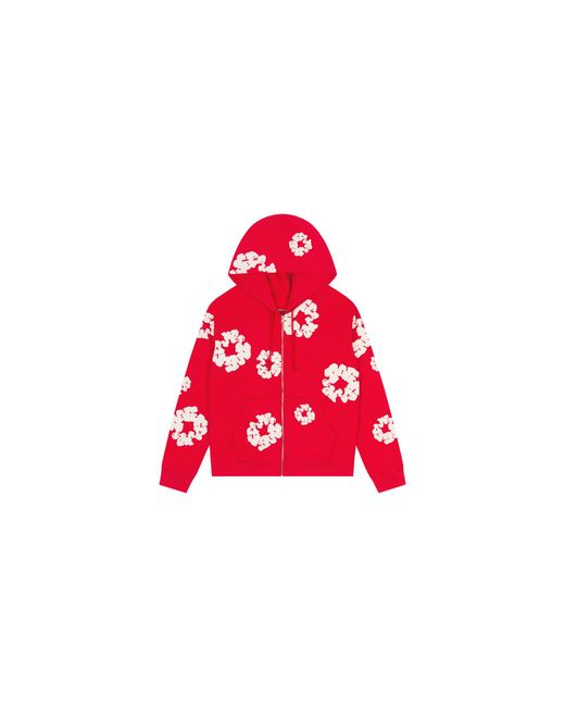 DENIM TEARS Red Cotton Wreath Zip Hoodie Dt156" for men
