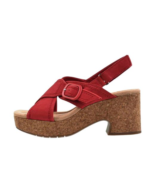 Clarks Red Nerisa Pace Sandals "Cherry Nubuck" 26182582"