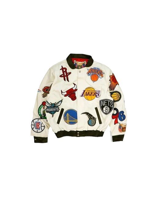 Jeff Hamilton Black Nba Collage Wool & Leather Jacket "Collage Wool" Nba 101 Wht"
