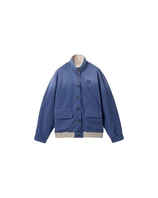 Miu Miu Blue Old Washed Twill Blouson Jacket Limestone" Ml1492 190X F04Xb"