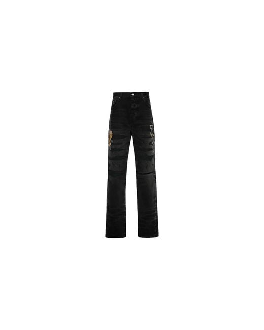 Amiri Black Varsity Eagle Logo Straight Jeans "Faded" Ps24Mdf006 051" for men