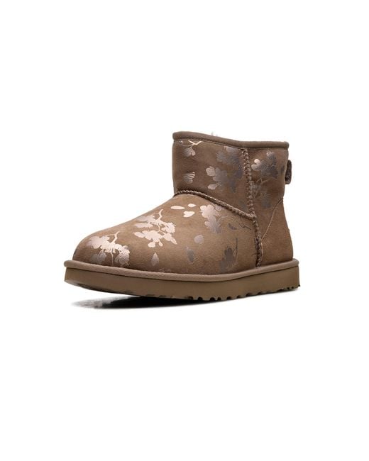 Ugg Brown Classic Mini "Floral Foil Fleece Lined" 1118163 Amp"