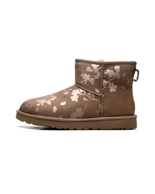 Ugg Brown Classic Mini "Floral Foil Fleece Lined" 1118163 Amp"