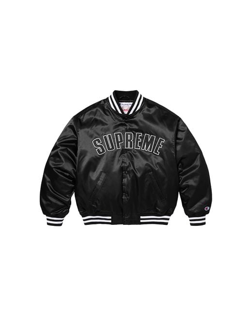 Supreme Black Champion Satin Varsity Jacket "Ss26