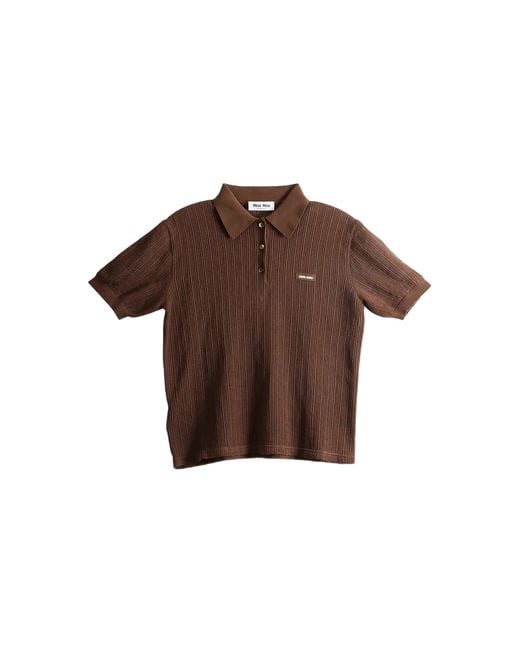 Miu Miu Brown Cotton Knit Polo Shirt "Cocoa" Mml06J 19Ur F0324"