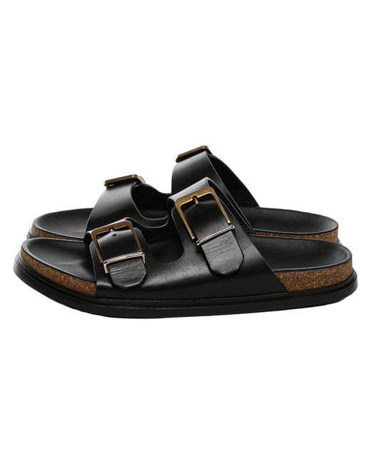 The Row Black Buckle Slide Sandals F1813 L822 Blk"