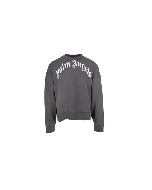 Palm Angels Black Curved Logo Crewneck 8Ndx99Jo" for men