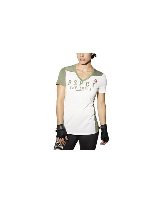 Reebok Black Train Like A Fighter Perf Short Sleeve V T-Shirt "Chalk" Aj4434"