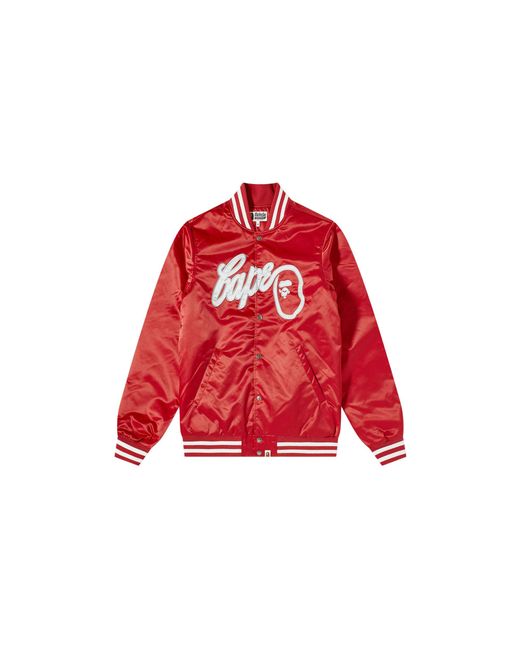 A Bathing Ape Red Ape Head Baseball Varsity Jacket 001Ljh701002I" for men