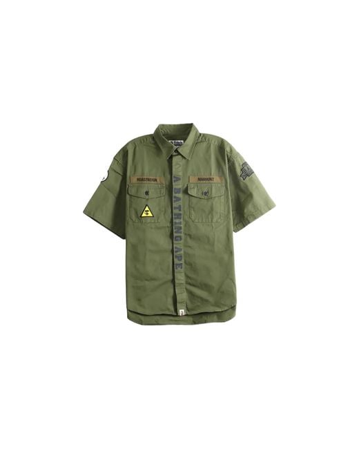 A Bathing Ape Green Multi Patch Cpo Short-Sleeve Shirt 1M30132003 Old" for men