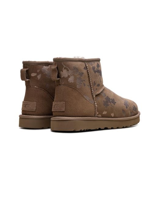 Ugg Brown Classic Mini "Floral Foil Fleece Lined" 1118163 Amp"