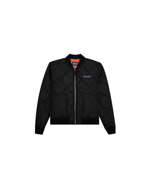 AWAKE NY Black Quilted Patch Bible Bomber Jacket Awk Fw22 Ot003 Blk" for men
