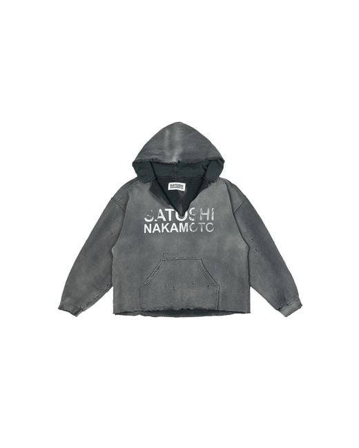 Satoshi Nakamoto Black Distressed V Cut Hooded Sweatshirt Fw24Hod012 Blk" for men