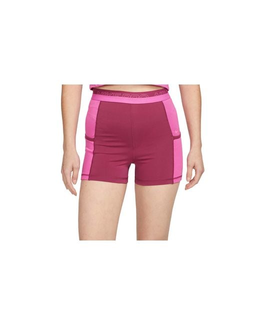 Nike Black Pro High-Waisted 3" Training Shorts With Pockets "Rosewood" Dx0059 653"