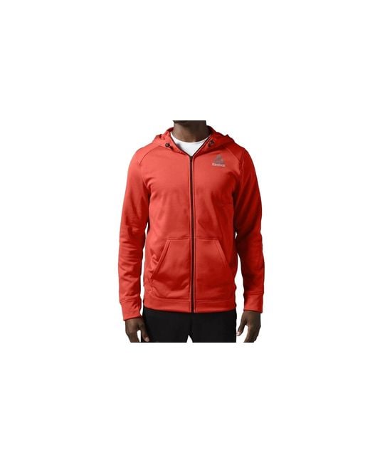 Reebok Red Crossfit Workout Ready Fleece Full Zip Hoodie "Riot" S99116" for men