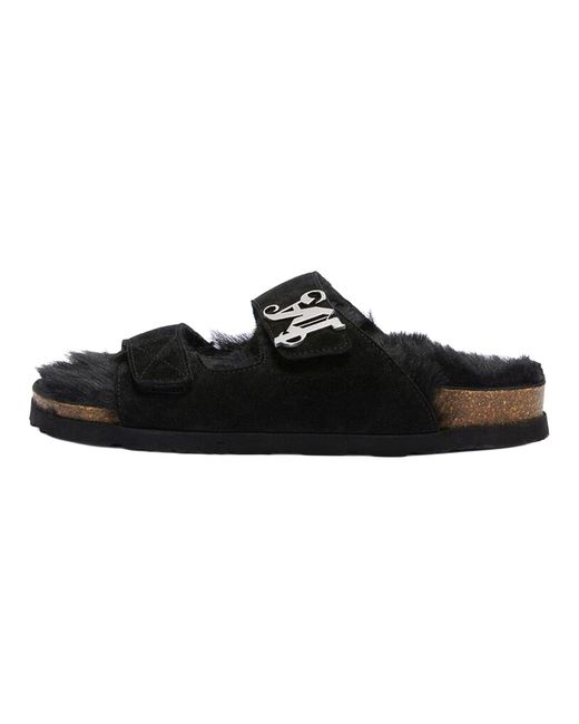 Palm Angels Black Open Toe Fur Slippers Pmih009F23Lea0011010" for men