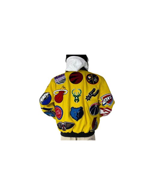 Jeff Hamilton Black Nba Collage Wool & Leather Jacket Nba 101 Yel"
