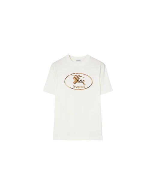 Burberry Black Check Knight Stamp Cotton T-Shirt "Chalk" 8123437" for men