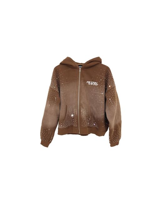 RETROVERT Brown Rhinestone Zip Up Jacket Ret029" for men
