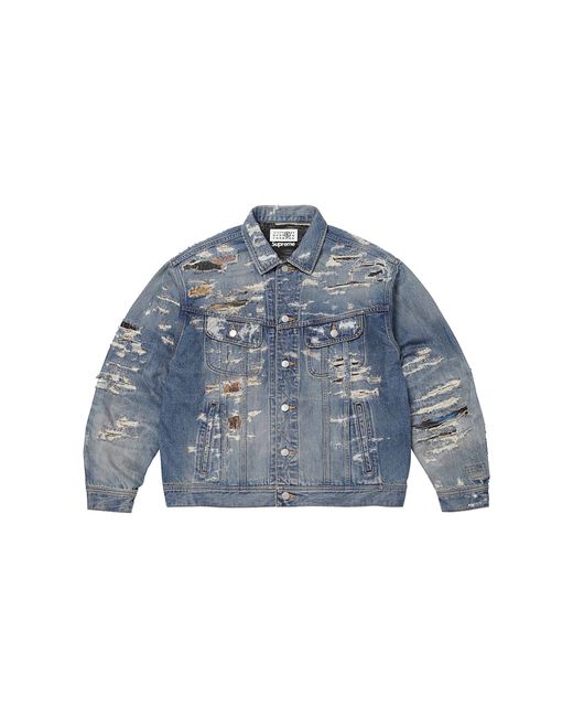 Supreme Blue Mm6 Maison Margiela Distressed Selvedge Denim Trucker Jacket "Ss26
