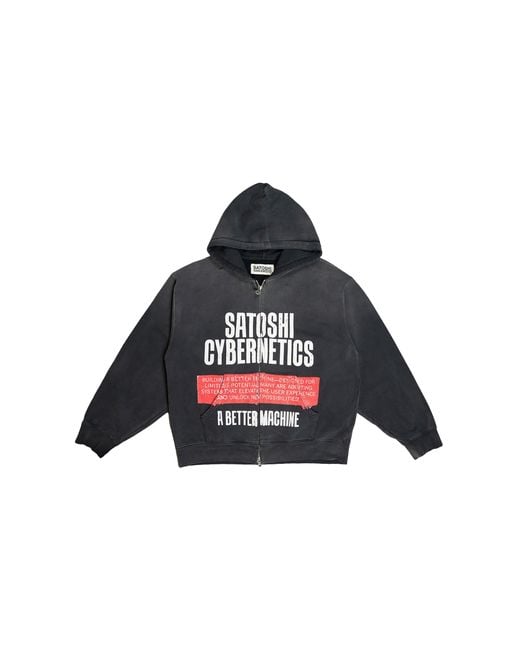 Satoshi Nakamoto Black Cybernetics Zip Up Hoodie "Washed" Fw25Ho006" for men