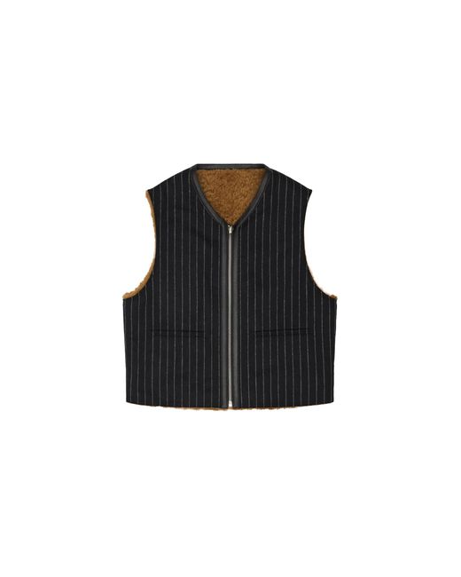 DENIM TEARS Black Reversible Pinstripe Shearling Vest Dt456" for men