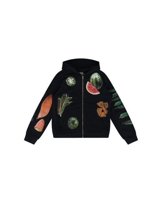DENIM TEARS Black Kiss My Grits Fruit Collage Zip Hoodie Dt700" for men