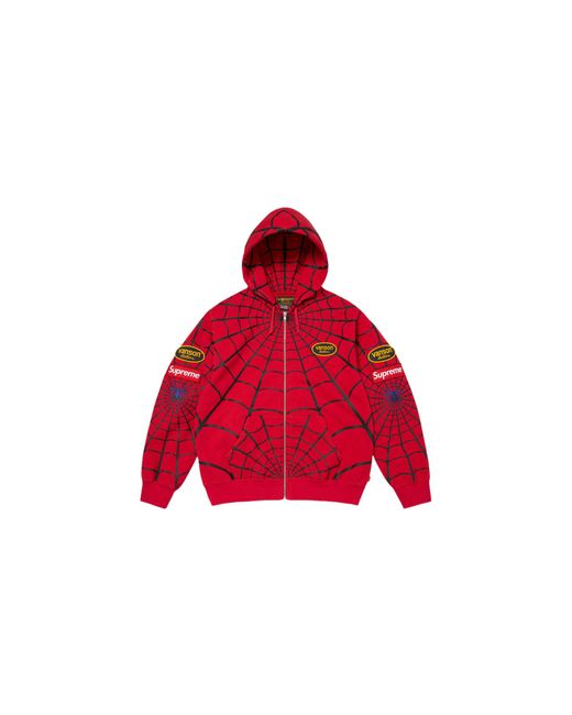 Supreme Red Vanson Leathers Spider- Zip Up Hooded Sweatshirt "Ss26