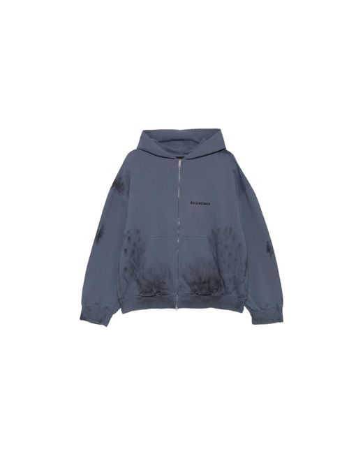 Balenciaga Blue Back Zip Up Hoodie Regular Fit "Faded Dark 803264 Ttvg1 3364" for men
