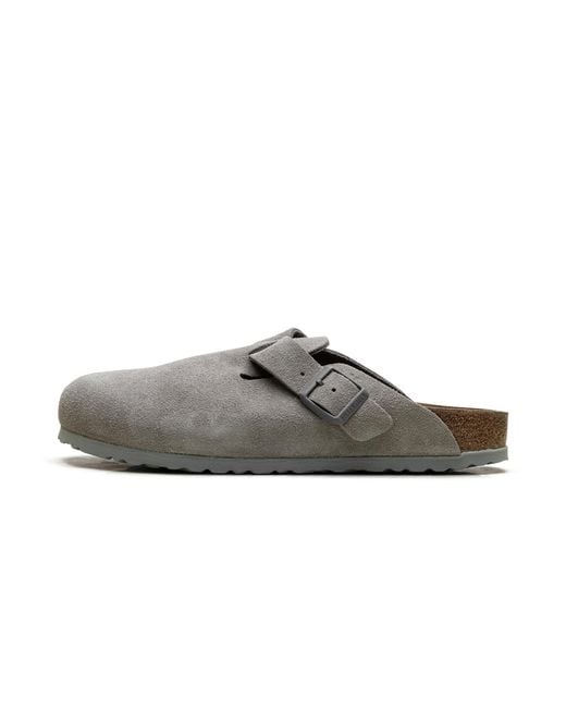 Birkenstock Black Boston Suede Leather "Stone Coin