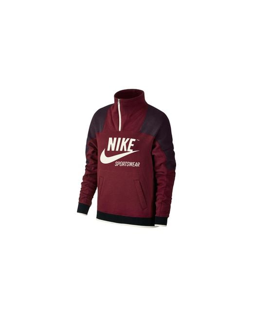 Nike Red Sportswear Archive Half Zip Pullover Hoodie "Burgundy 855701 677"