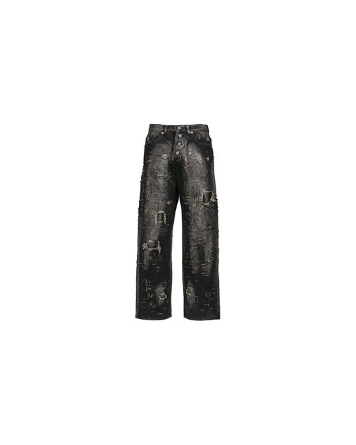THUG CLUB Black Hard-Washed Damaged Denim Pants Tc25Pt2002" for men