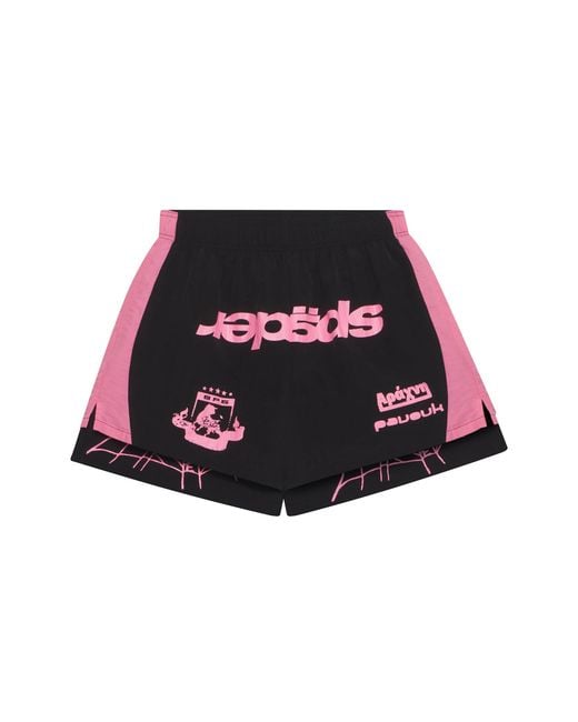 Sp5der Black Soccer Double Layer Shorts 570" for men