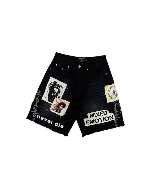 Mixed Emotions Black Chaos Carpenter Denim Shorts Mixe073" for men