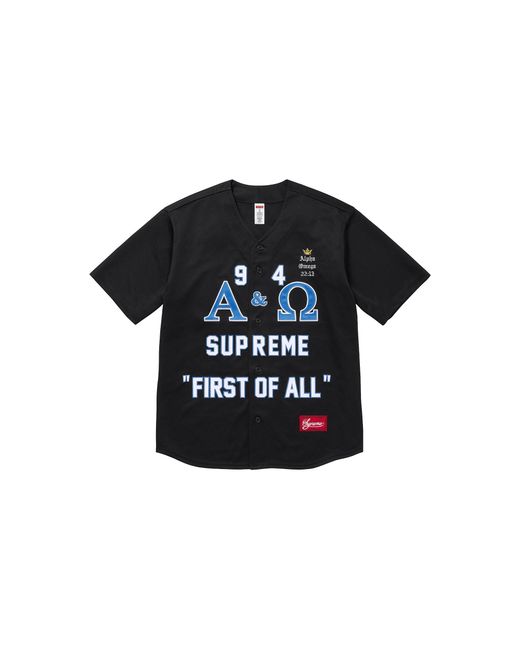 Supreme Black Alpha Omega Baseball Jersey Su28093"