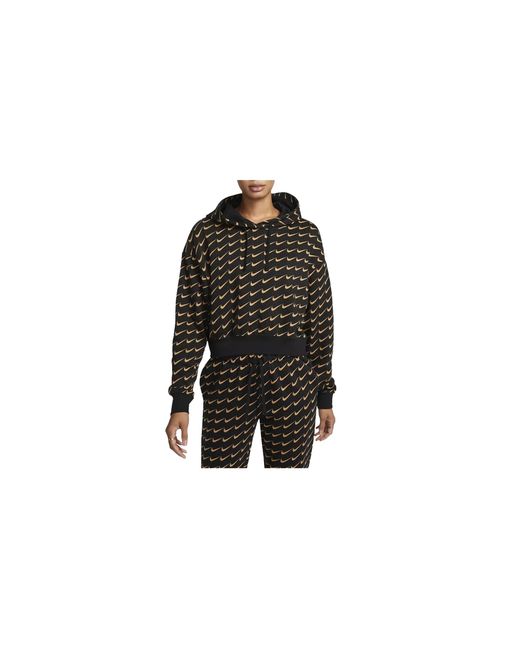 Nike Black Fleece Oversized Cropped Monogram Hoodie Dz3086 011"