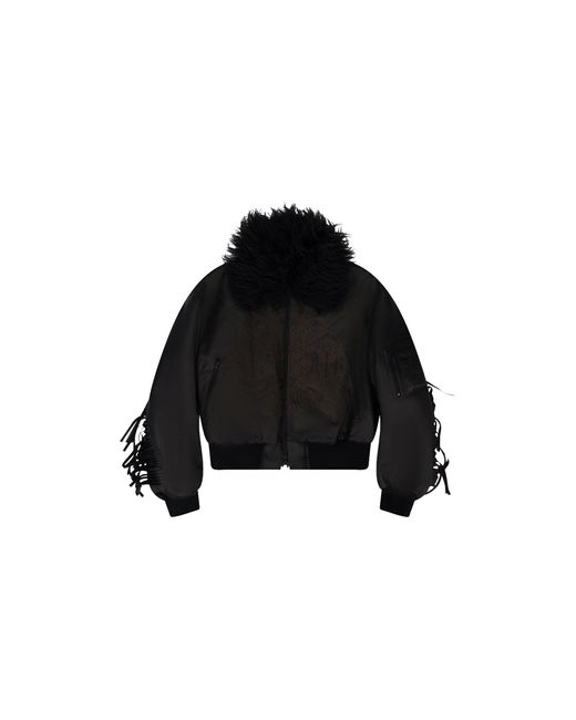 PROJECT G/R Black Faux Leather Detachable Fur Fringe Bomber Jacket Pgr Motw 0001" for men